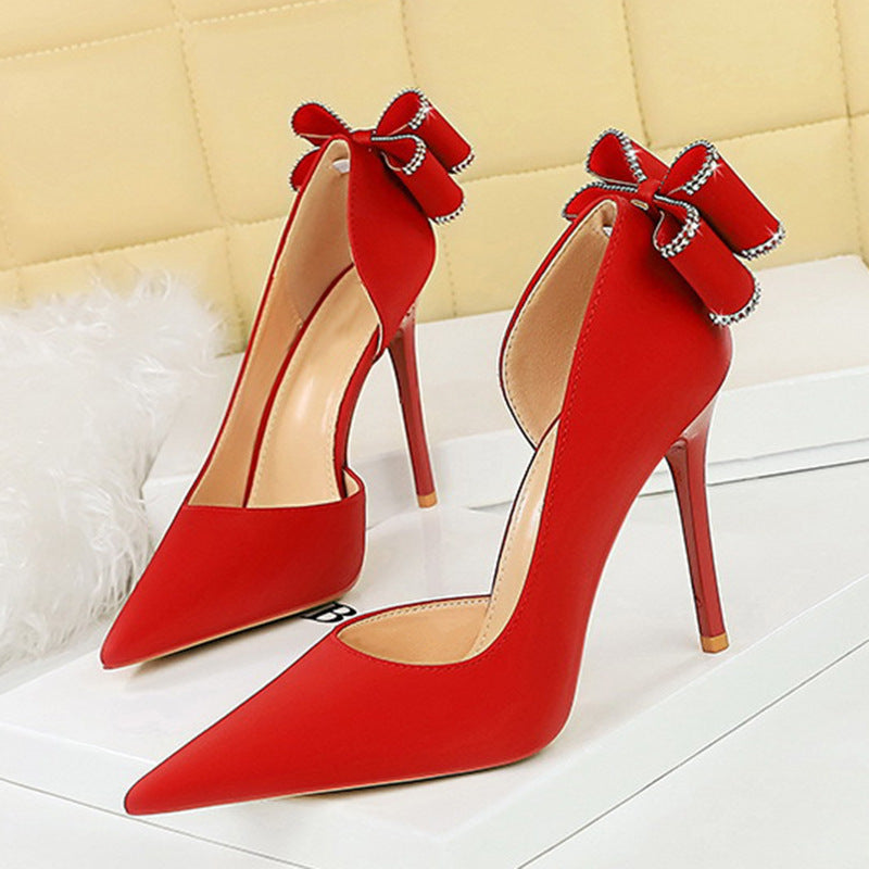 Sexy Low-cut Pointed Toe Rhinestone Stiletto Heel High Heels - globaltradeleader