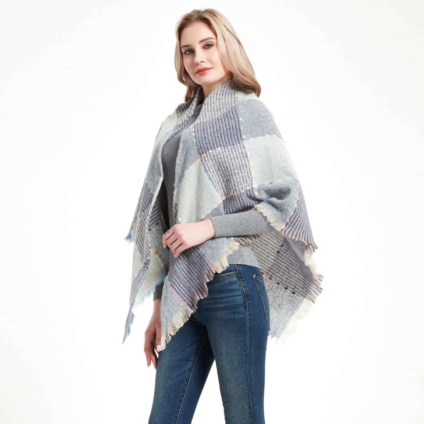 Autumn And Winter Ribbon Large Plaid Triangle Scarf Women's Shawl