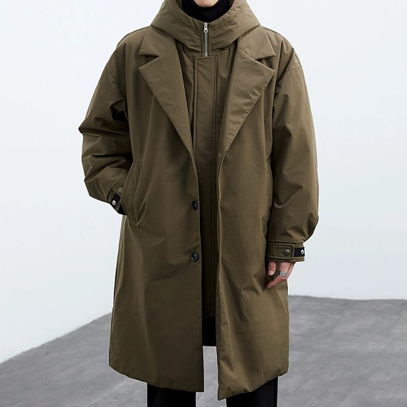 Coat Coat Men's False Two Pieces Hooded Mid-length Trench Coat - globaltradeleader