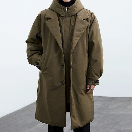 Coat Coat Men's False Two Pieces Hooded Mid-length Trench Coat - globaltradeleader