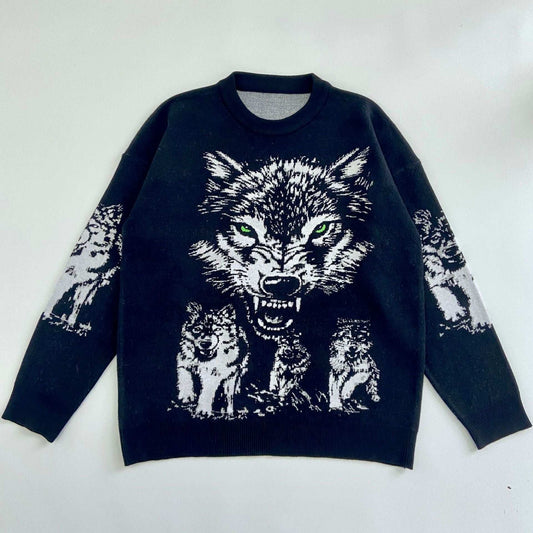 Wolf Head Men's Loose New Knitted Sweater