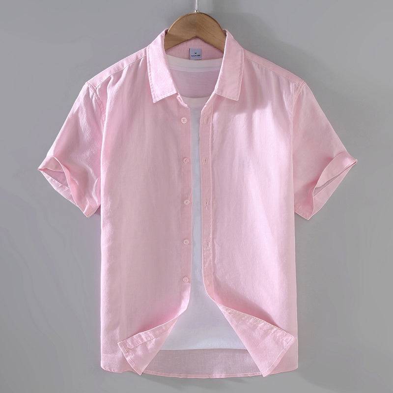 Men's Linen Short-sleeved Shirt Casual Loose - globaltradeleader