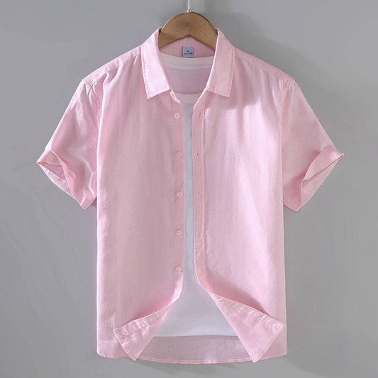Men's Linen Short-sleeved Shirt Casual Loose - globaltradeleader