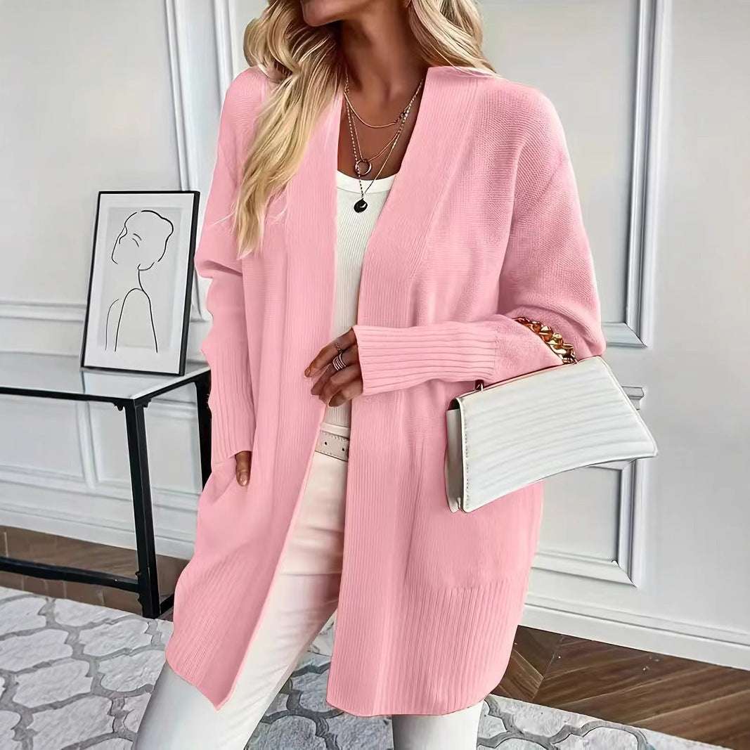 Plus Size Women's Solid Color Knit Casual Simple Cardigan - globaltradeleader