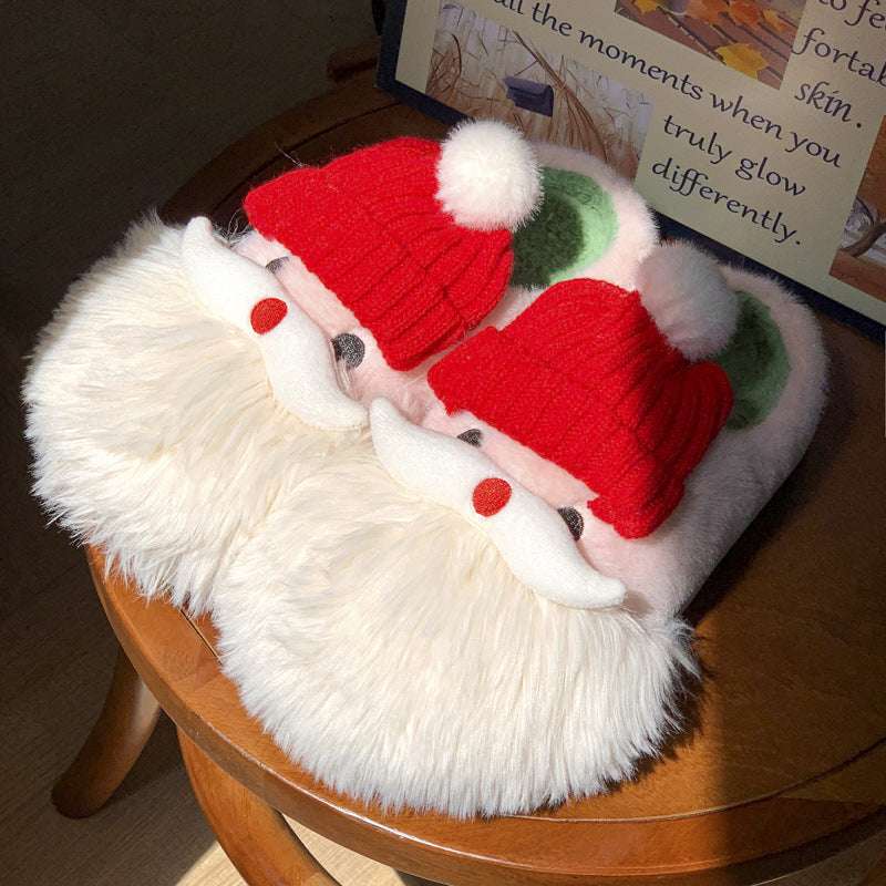Cute Christmas Santa Claus Home Slippers Winter Warm Indoor Non-slip Floor Plush Shoes For Women - globaltradeleader