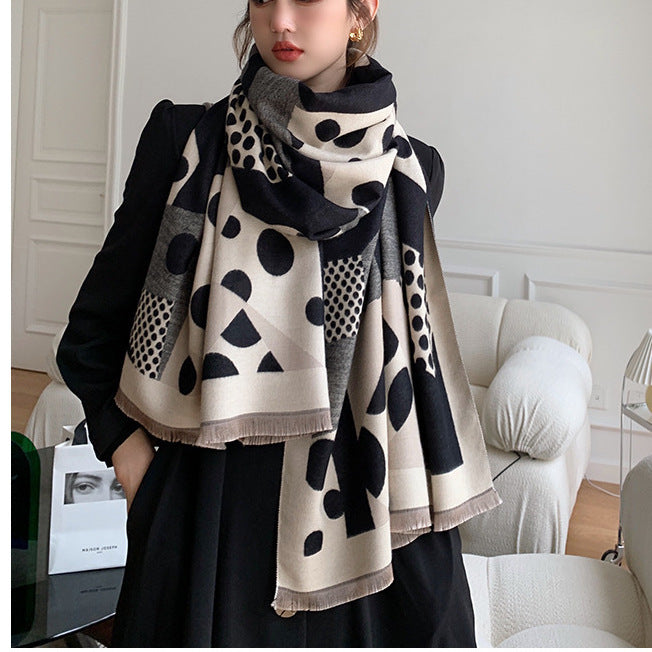 Casual Polka Dot Artificial Cashmere Warm Printing Long Scarf Shawl - globaltradeleader