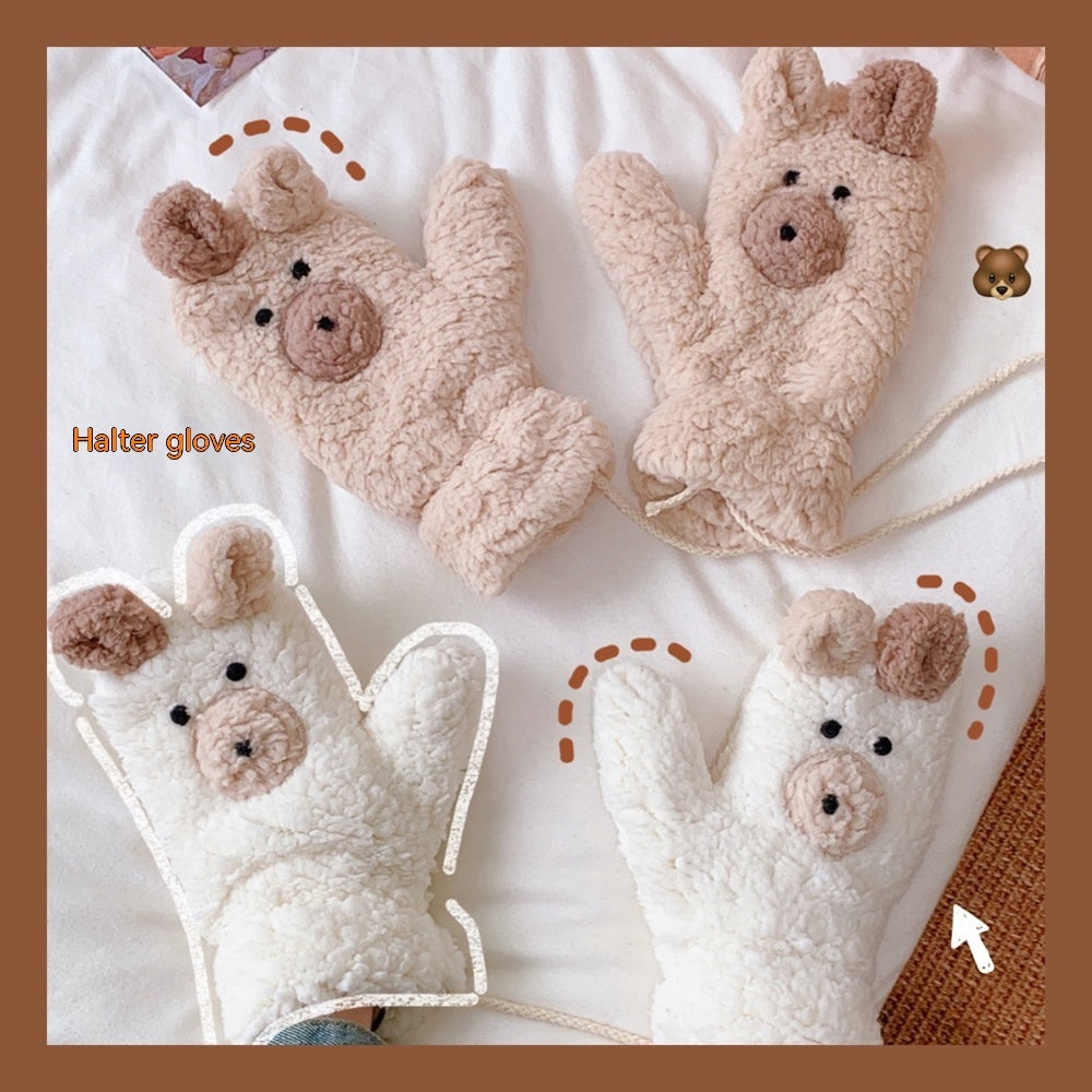 Winter Warm Cartoon Bear Plush Gloves Halter All-inclusive Cold Protection Fleece Thick - globaltradeleader