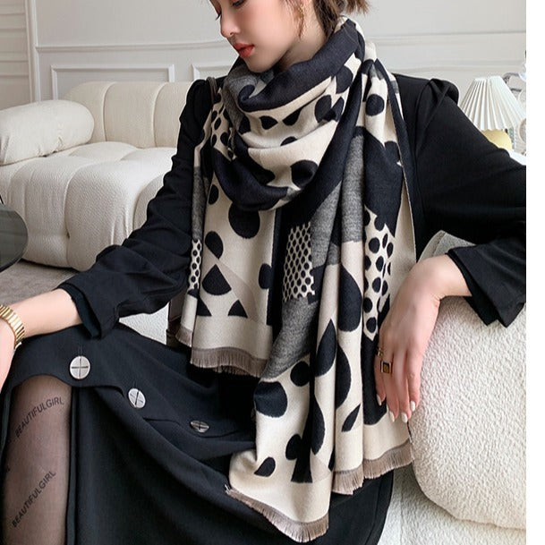 Casual Polka Dot Artificial Cashmere Warm Printing Long Scarf Shawl - globaltradeleader