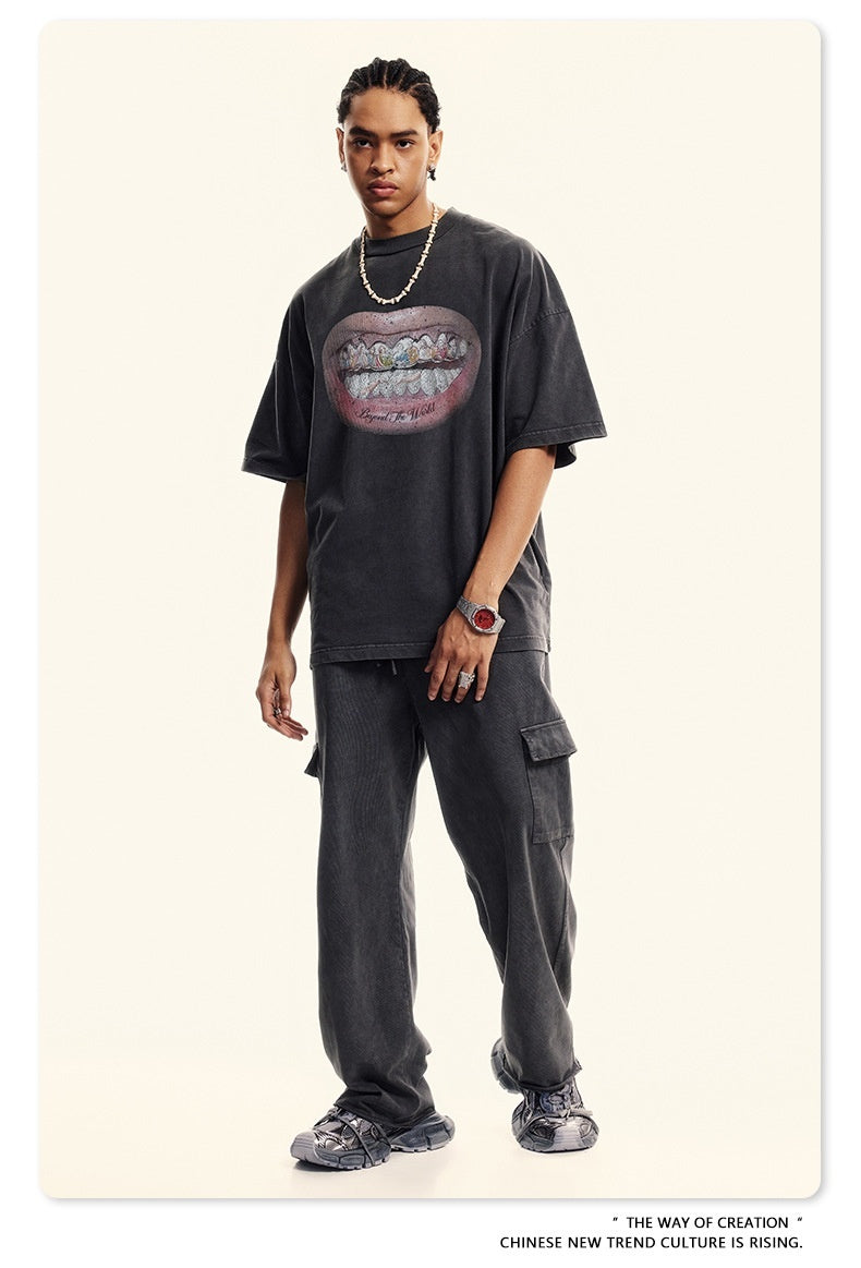 American Retro Graffiti Short Sleeve Men's High Street Printed T-shirt - globaltradeleader