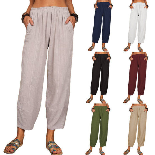 Women's Solid Color Loose Cotton And Linen Casual Pants Home - globaltradeleader