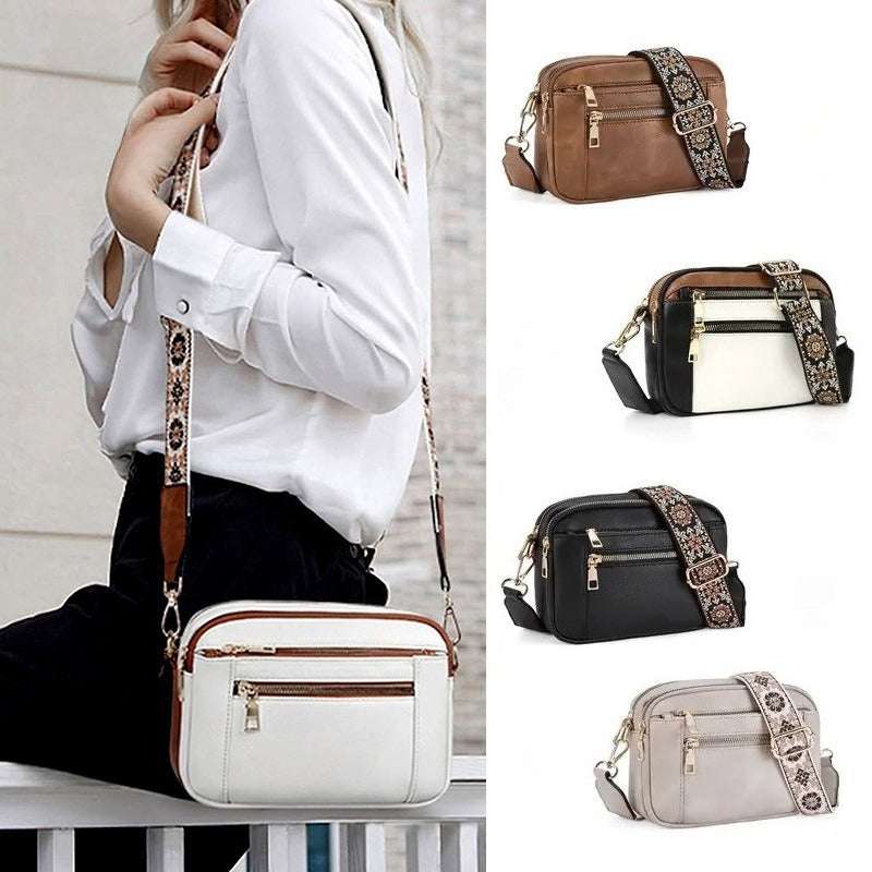 Ladies' Small Square Bag Two-tone Leather Crossbody Bag Large-capacity PU Crossbody Wallet Multi-functional For Women's Bag - globaltradeleader