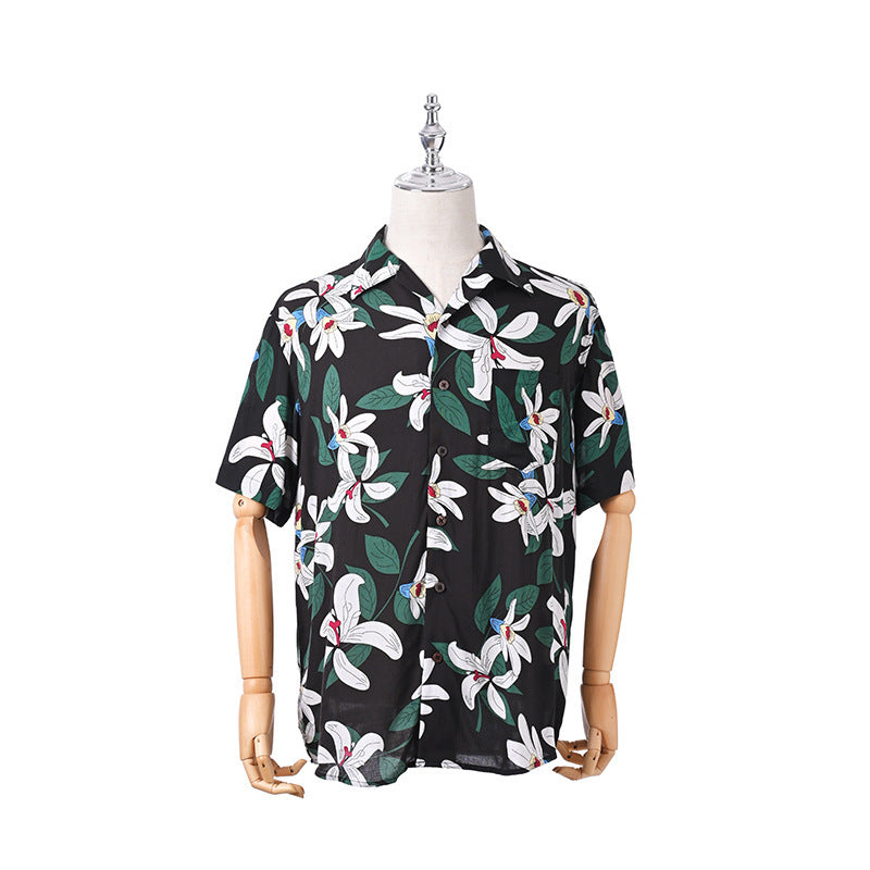 Men's Shirt Rayon Printed Cardigan Short Sleeve Beach Shirt - globaltradeleader