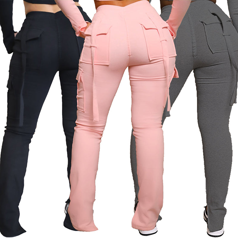 Cargo Pants With Pockets High Waist Drawstring Wide Leg Straight Trousers For Women Overalls - globaltradeleader