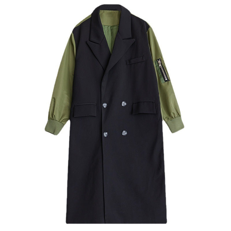 Temperament Leisure Color Matching Double-layer Suit Collar Cardigan Trench Coat - globaltradeleader