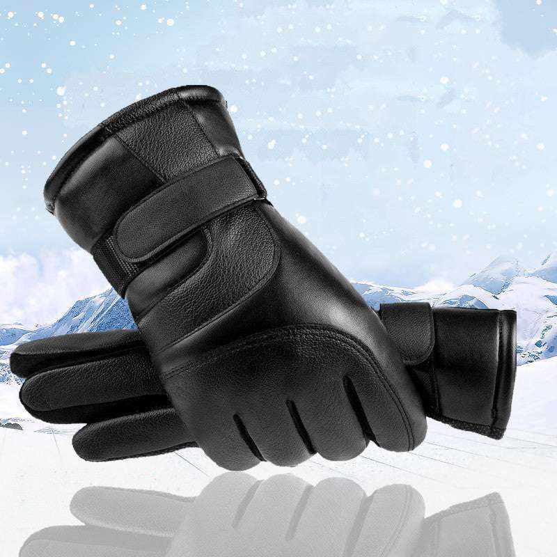 Winter Leather Gloves For Men And Women Velvet Thickened Cold-proof Warm Cycling Anti-slip Touch-screen Large Fleece Gloves - globaltradeleader