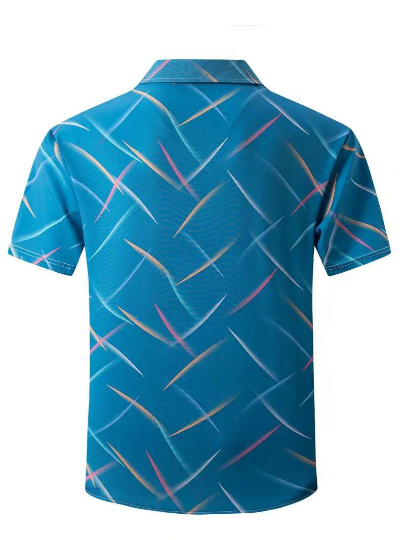 Summer New Men's Striped Feather Casual Beach Short Sleeve Button Shirt - globaltradeleader