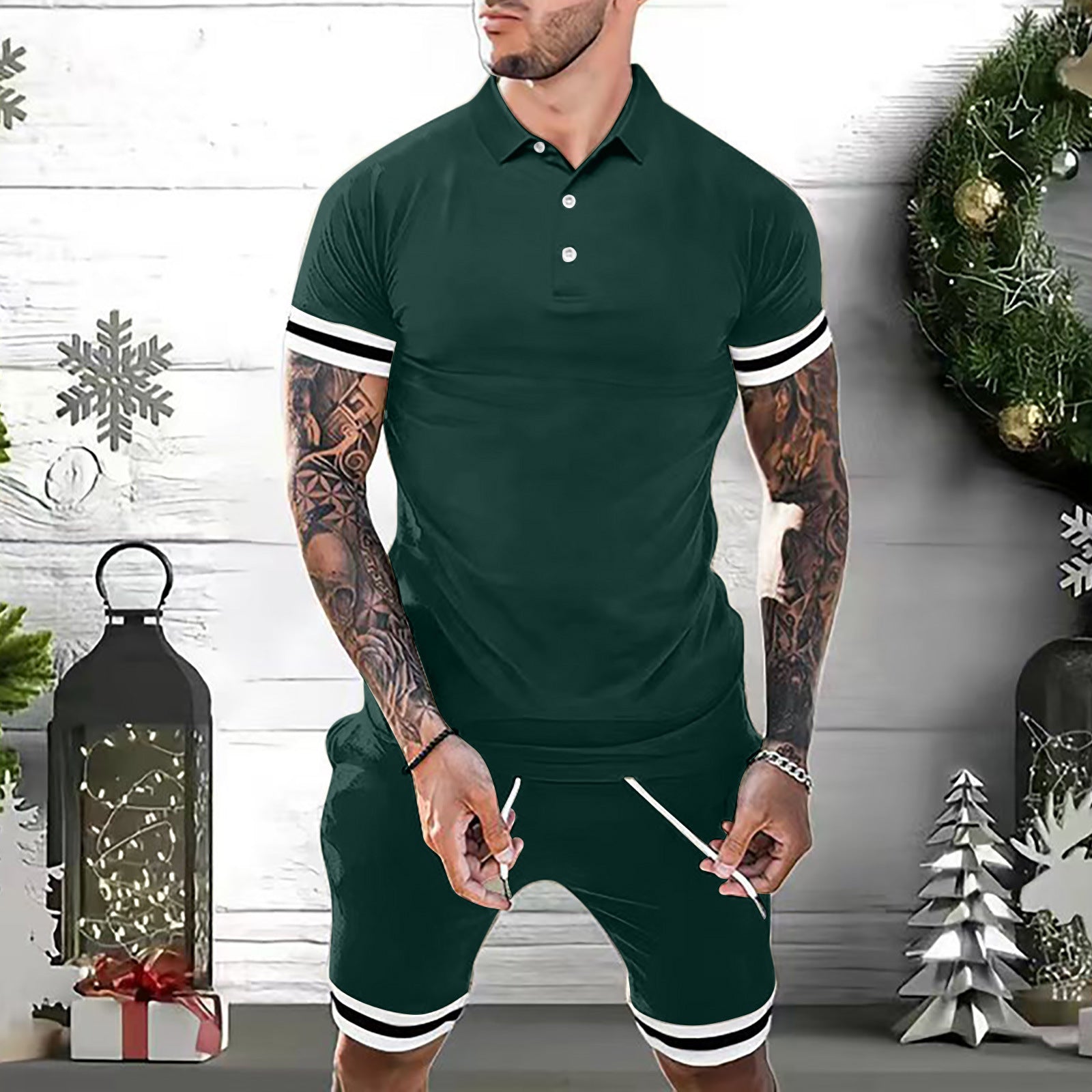 Mens Short Sets 2 Piece Outfits Polo Shirt Fashion Summer Tracksuits Casual Set Short Sleeve And Shorts Set For Men - globaltradeleader