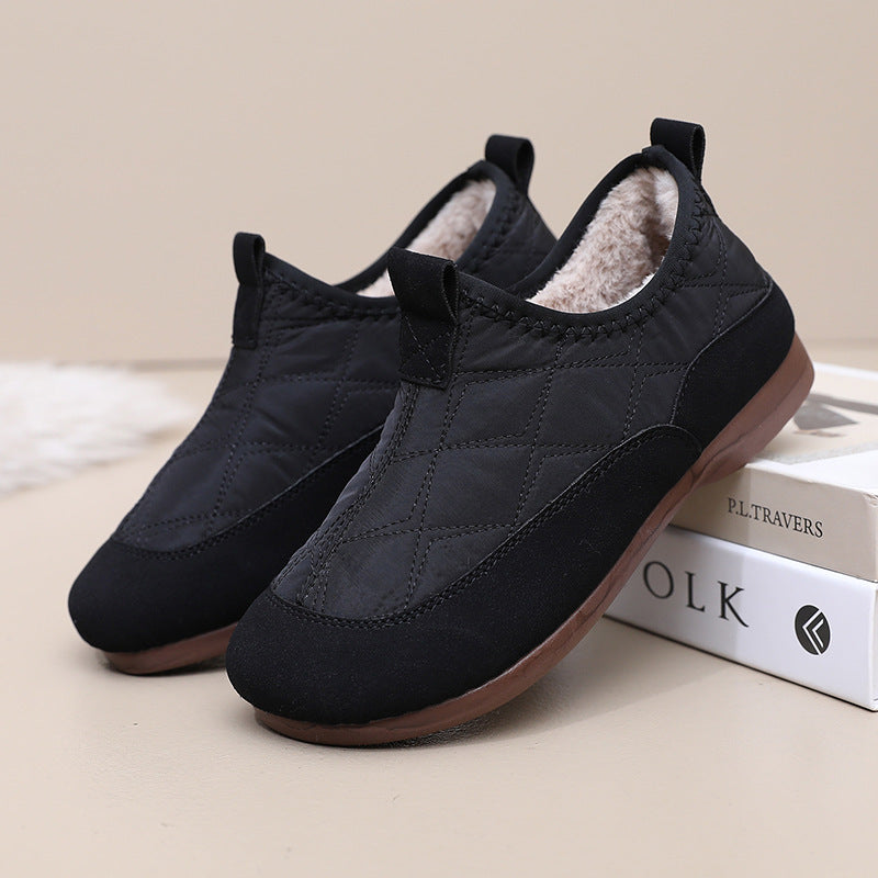 Winter Cloth Shoes For Women Plus Velvet Soft Bottom One Pedal Cotton Shoes Warm Flat Bottom Gommino - globaltradeleader
