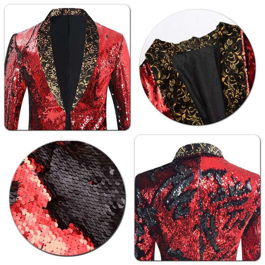 European And American Performance Dress Men's Double-sided Sequined Suit Top Big Brand Catwalk Stage Fashion