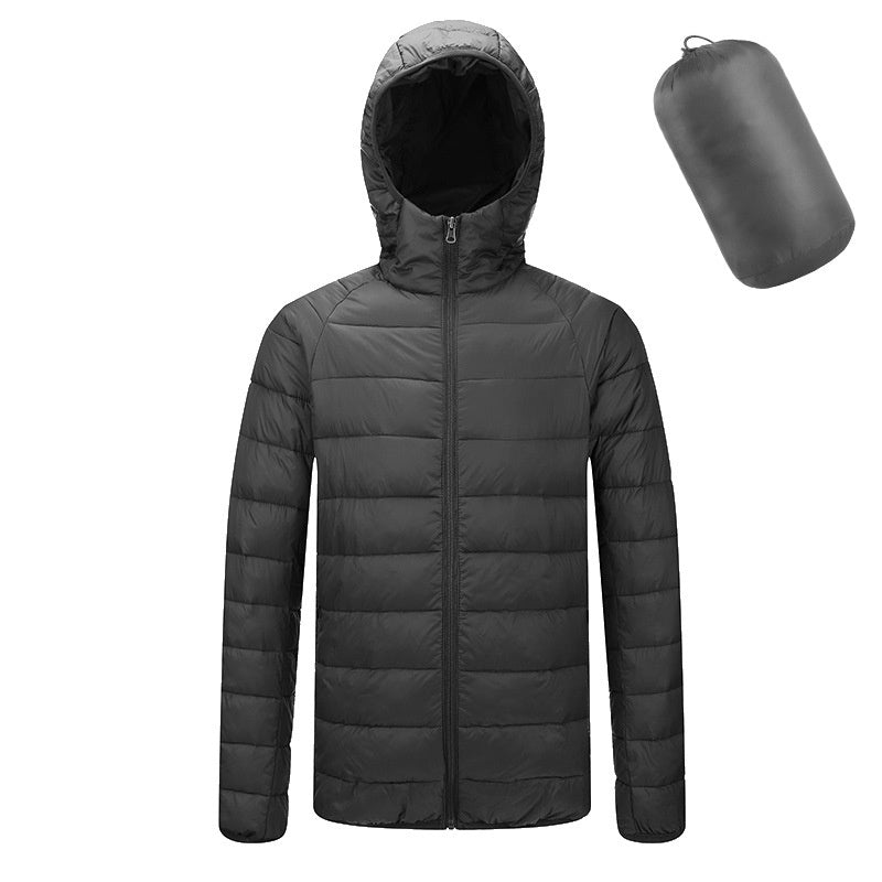 Men's Lightweight Hooded Coat Winter Warm Solid Color Zipper Jacket Fashion Portable Outerwear Top Clothing - globaltradeleader
