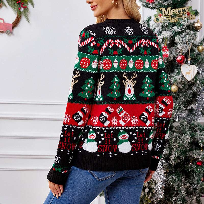 Loose Knitted Cardigan Sweater Coat Women's Casual Long-sleeved Christmas Sweater - globaltradeleader