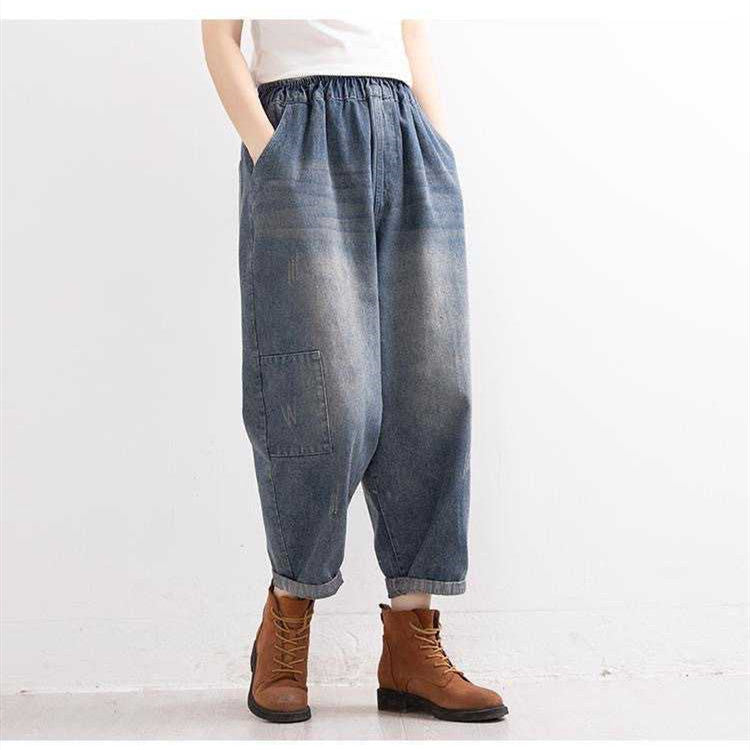 Elastic-waisted Vintage Literary Wash Daddy Pants