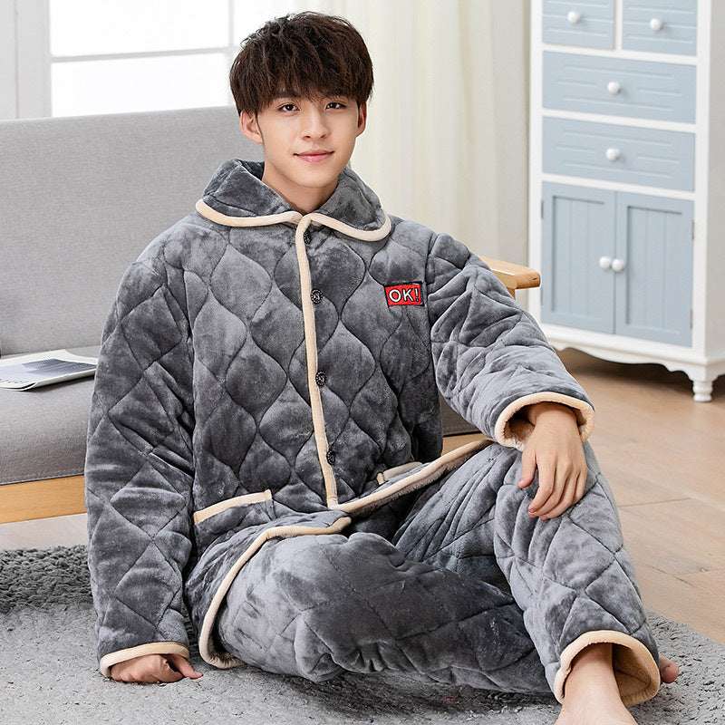 Men's Winter Thickened Crystal Fleece Quilted Pajamas
