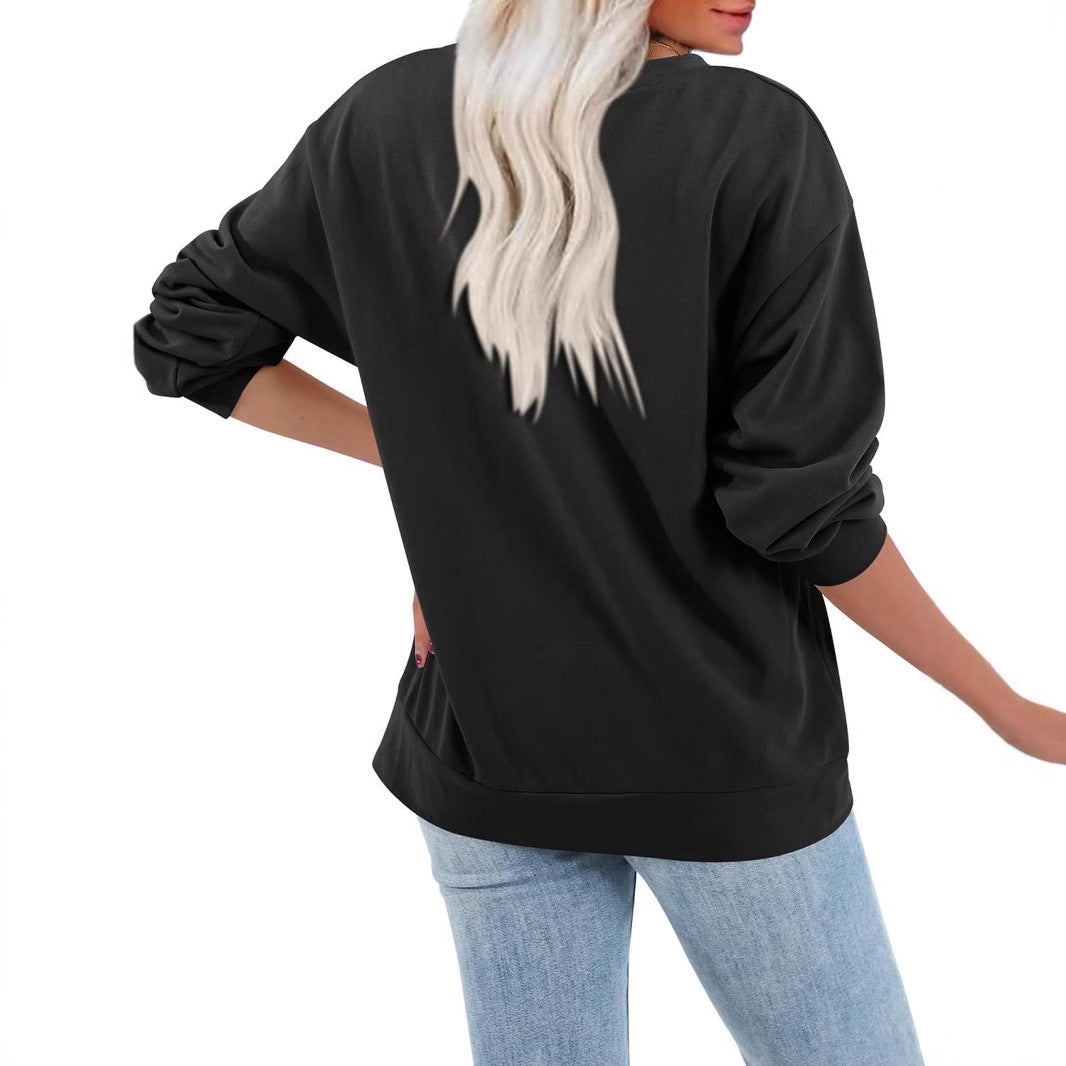 Fleece-lined Thick Round Neck Loose-fitting Solid Color Long Sleeves Sweater - globaltradeleader