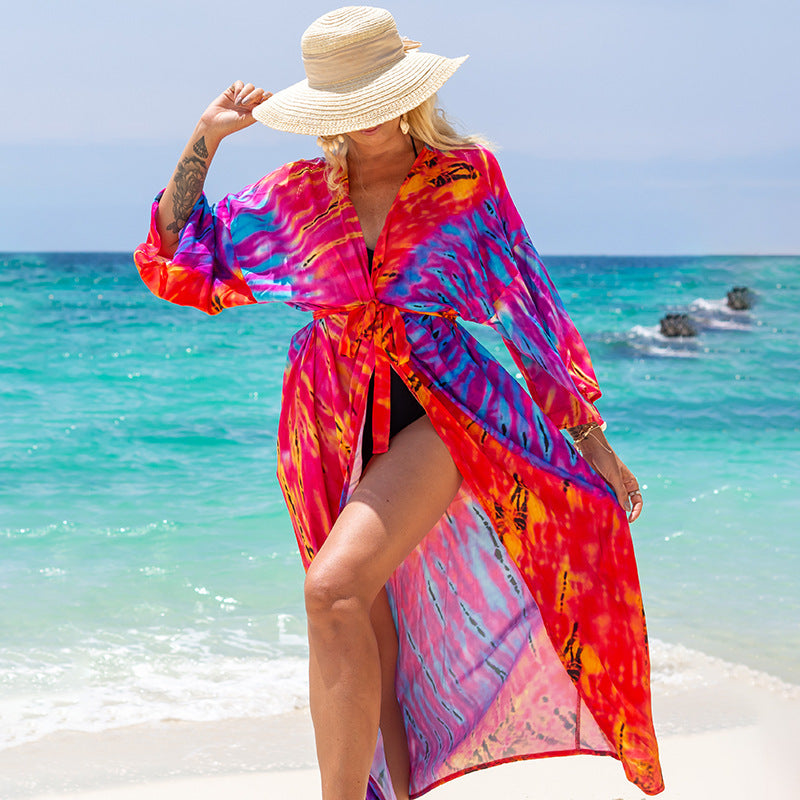 Rayon Print Cardigan Beach Skirt Bikini Blouse - globaltradeleader