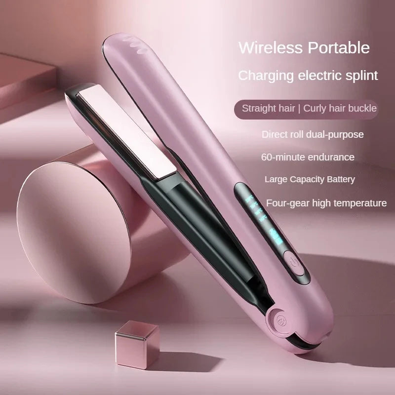 Wireless Hair Straightener Flat Iron Mini 2 IN 1 Roller USB 5000mAh Max 200 Degree Portable Cordless Curler 4 Levels Dry And Wet Uses - globaltradeleader