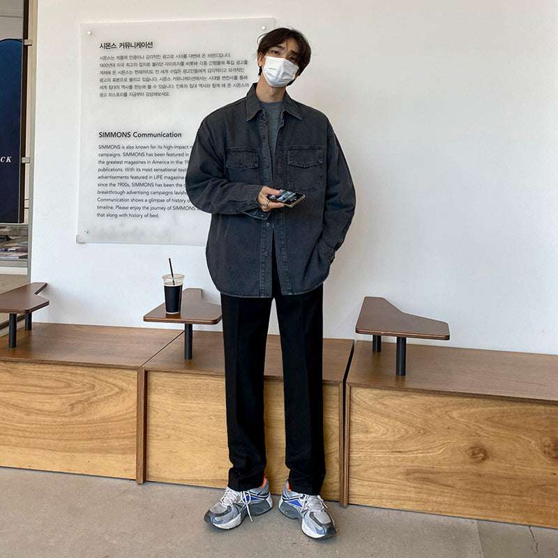 Men's Autumn Loose Washed Denim Shirt Jacket