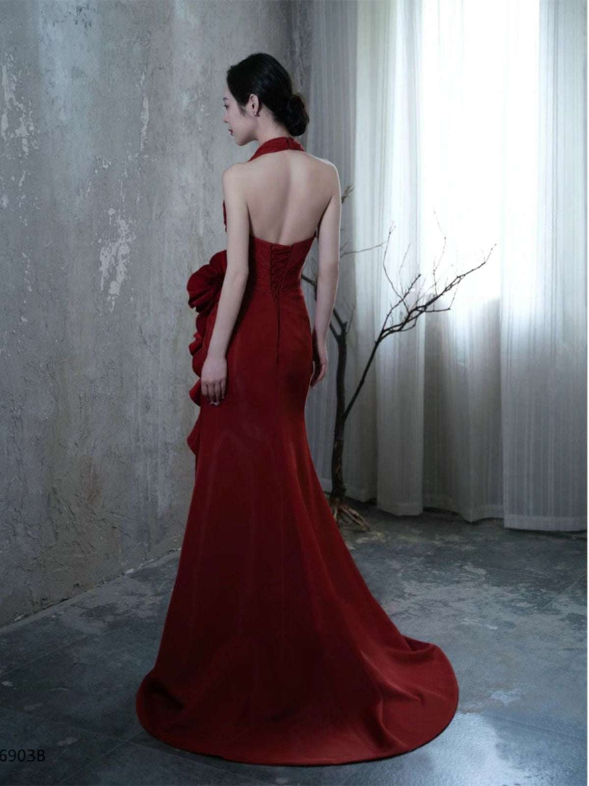 Socialite Style Wine Red Elegant Halter Bride Wedding Toast Dress - globaltradeleader