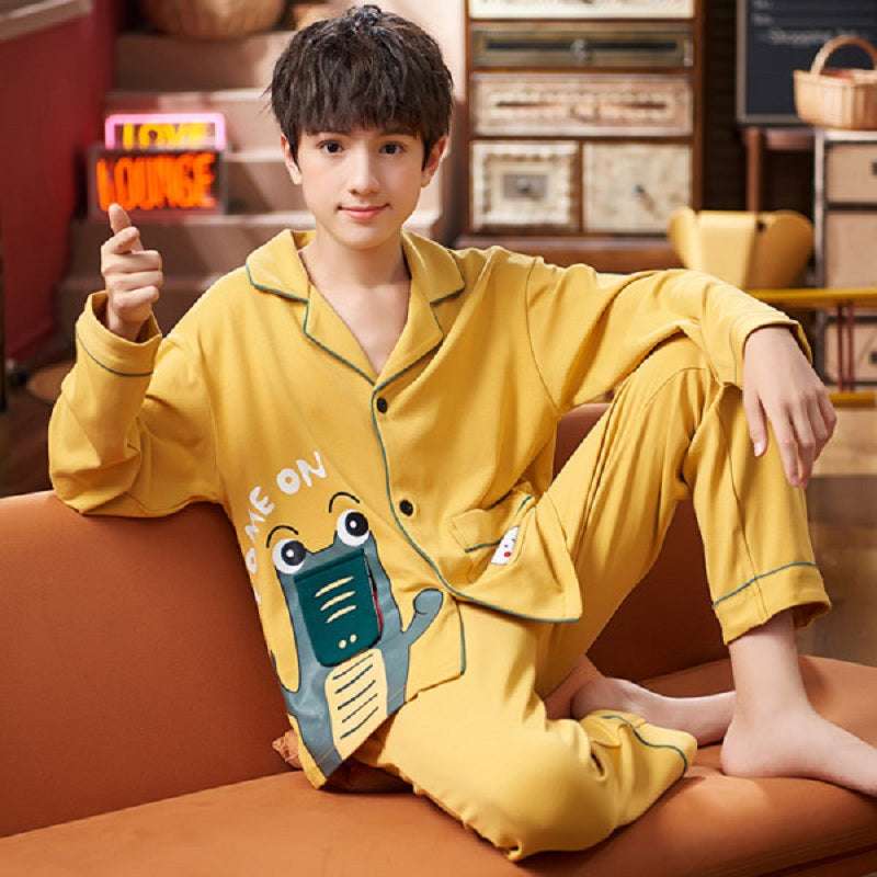 Spring And Autumn Cotton Long Sleeved Cardigan Children's Pajamas