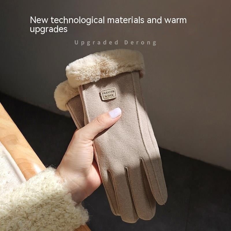 Fleece Lined Padded Warm Keeping Cute Suede Riding Gloves - globaltradeleader