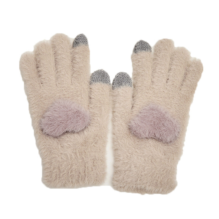 Autumn And Winter Women's Touch Screen Knitted Mink Velvet Thickened Gloves - globaltradeleader