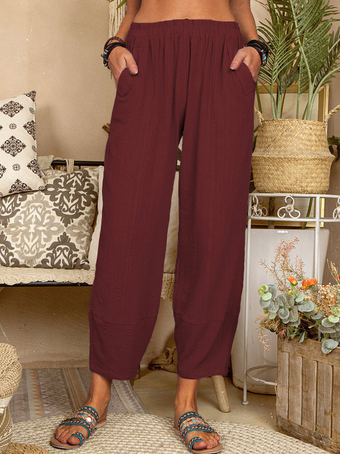 Women's Solid Color Loose Cotton And Linen Casual Pants Home - globaltradeleader