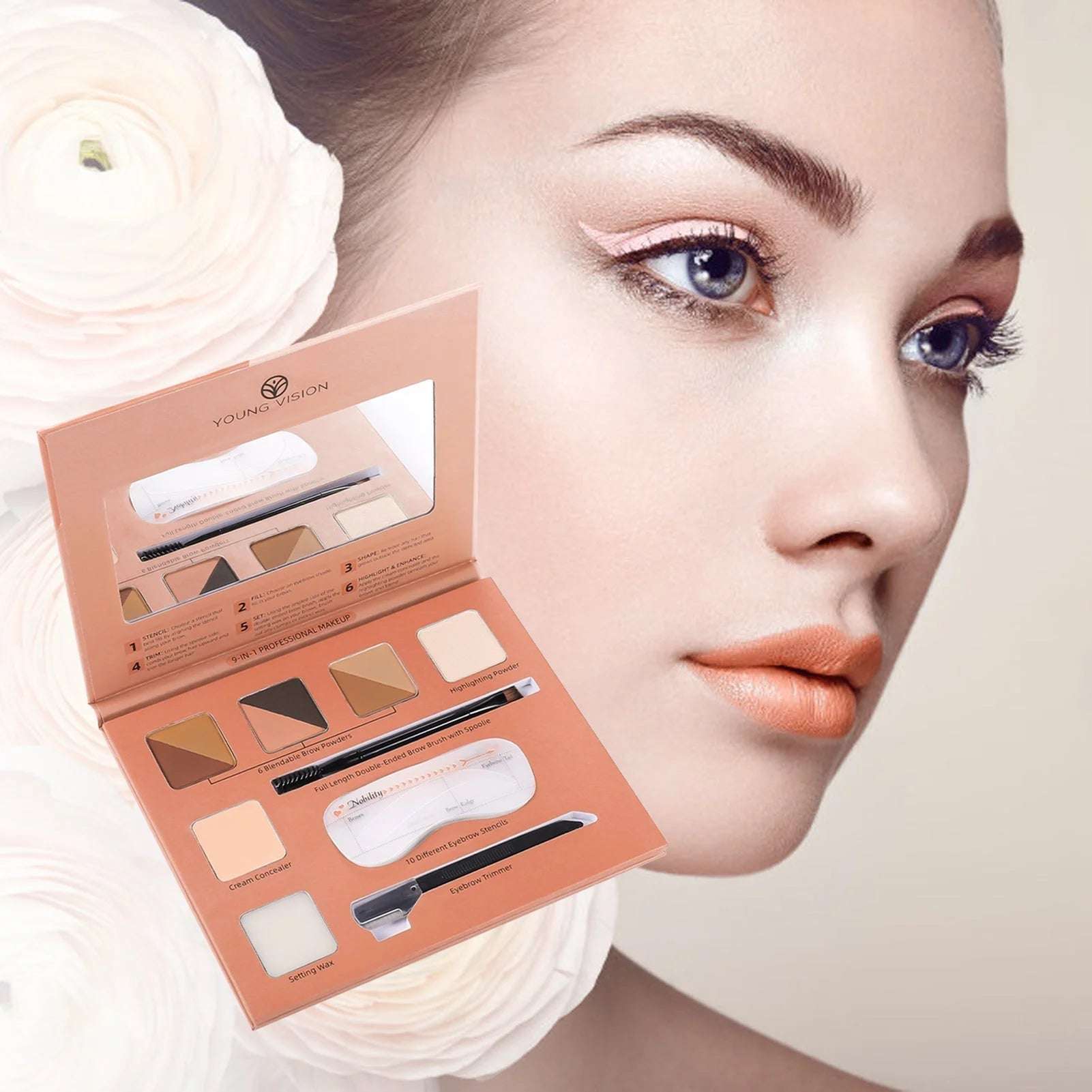 6 Colors Eyebrow Powders 9 In 1 Professional Eyebrow Contour Highlighter With Brow Brush Brow Trimmer Waterproof Makeup Palette - globaltradeleader