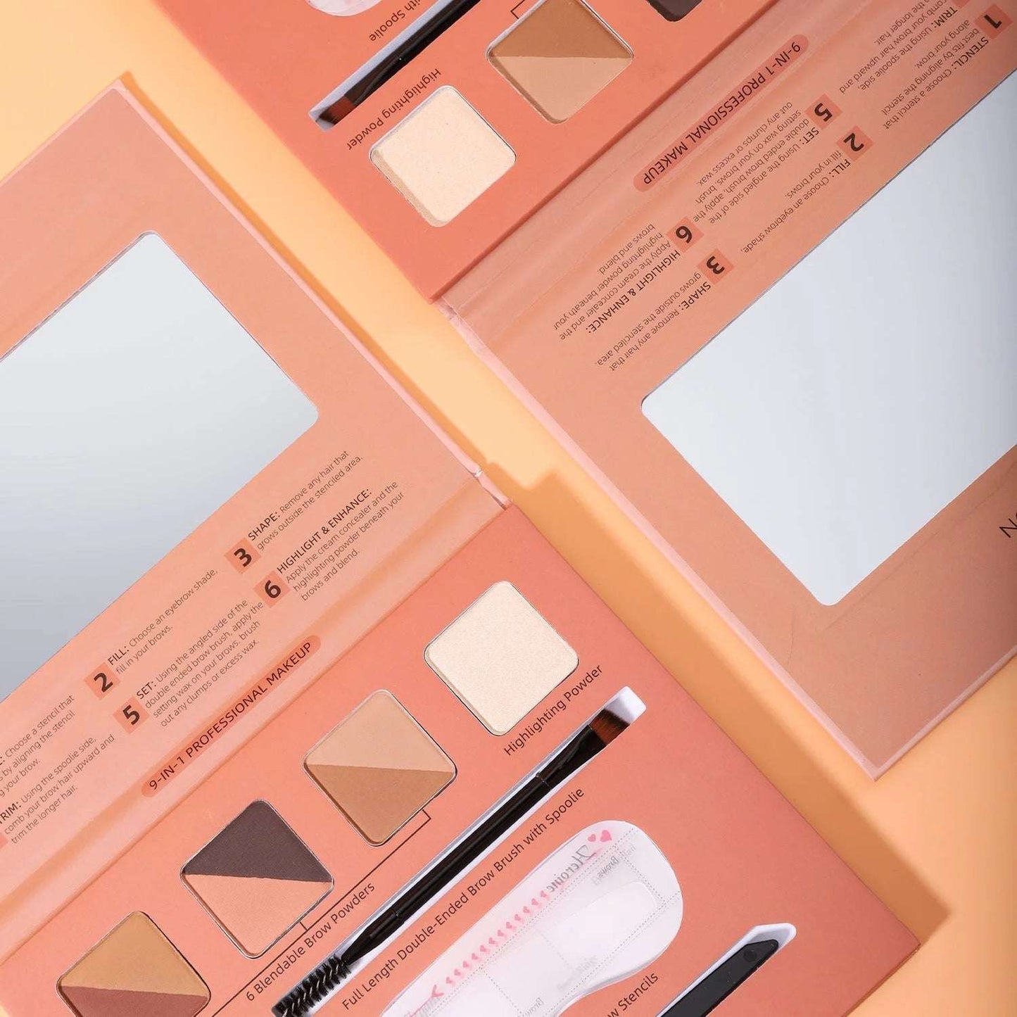 6 Colors Eyebrow Powders 9 In 1 Professional Eyebrow Contour Highlighter With Brow Brush Brow Trimmer Waterproof Makeup Palette - globaltradeleader