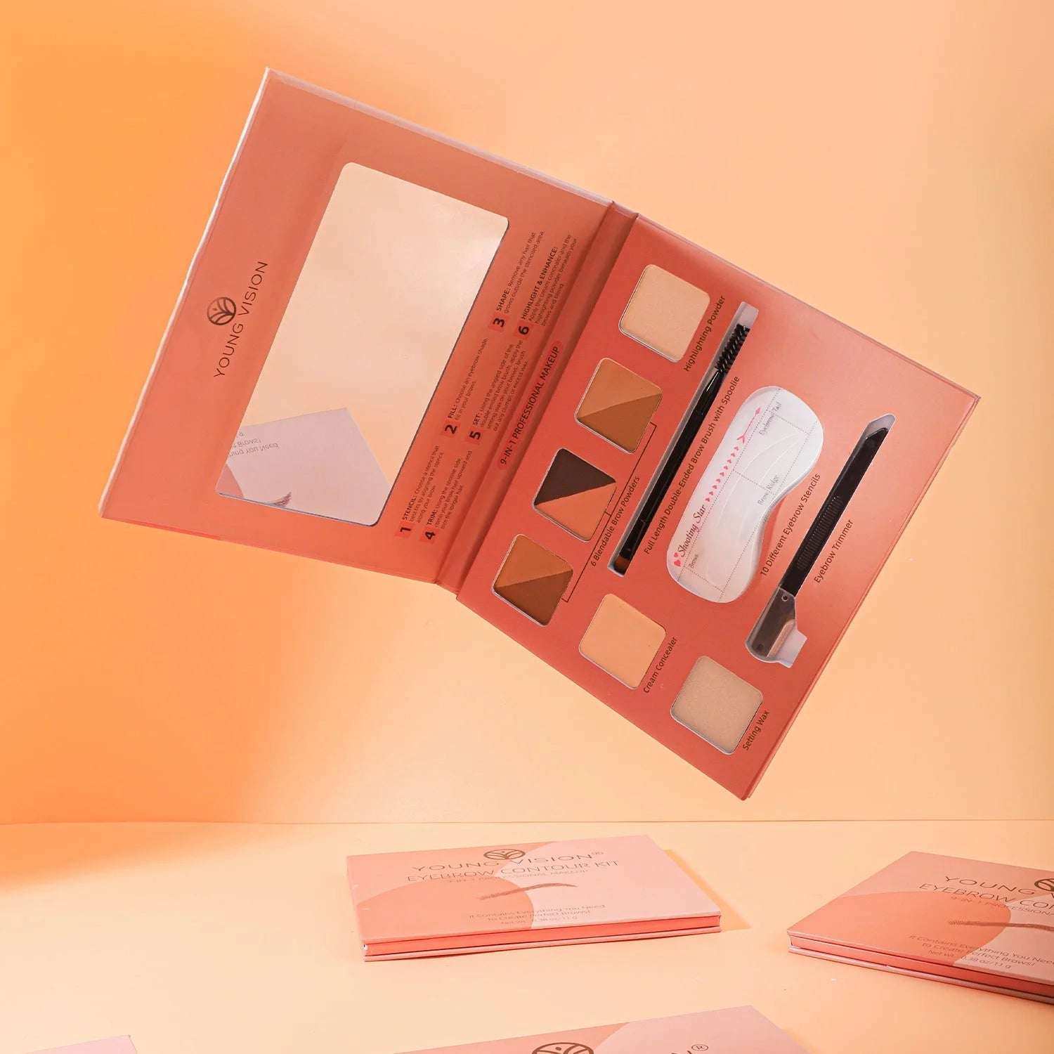 6 Colors Eyebrow Powders 9 In 1 Professional Eyebrow Contour Highlighter With Brow Brush Brow Trimmer Waterproof Makeup Palette - globaltradeleader