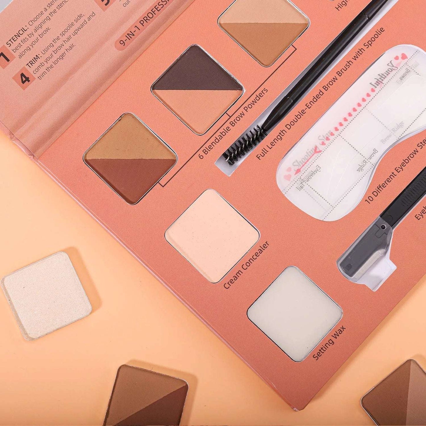 6 Colors Eyebrow Powders 9 In 1 Professional Eyebrow Contour Highlighter With Brow Brush Brow Trimmer Waterproof Makeup Palette - globaltradeleader