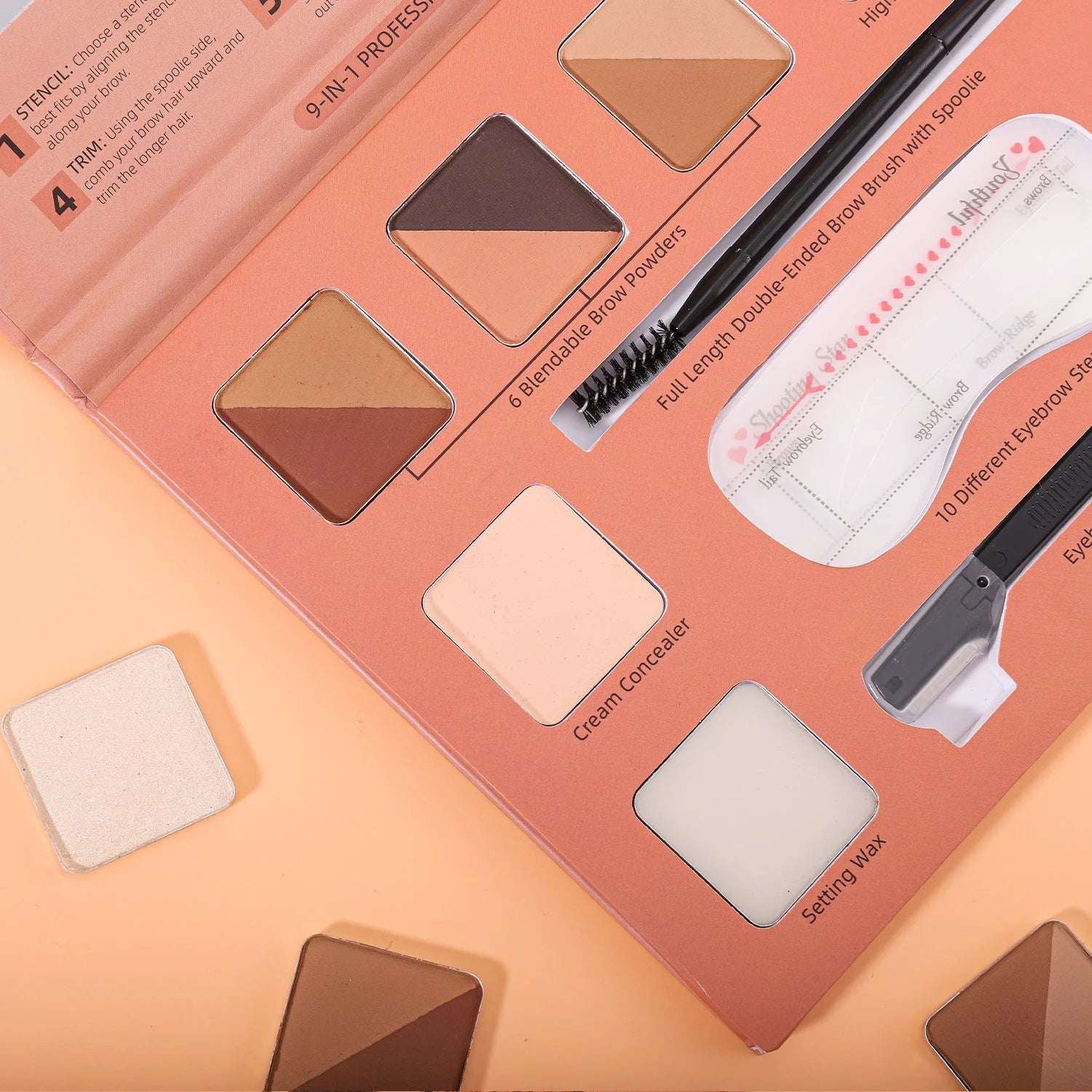 6 Colors Eyebrow Powders 9 In 1 Professional Eyebrow Contour Highlighter With Brow Brush Brow Trimmer Waterproof Makeup Palette - globaltradeleader