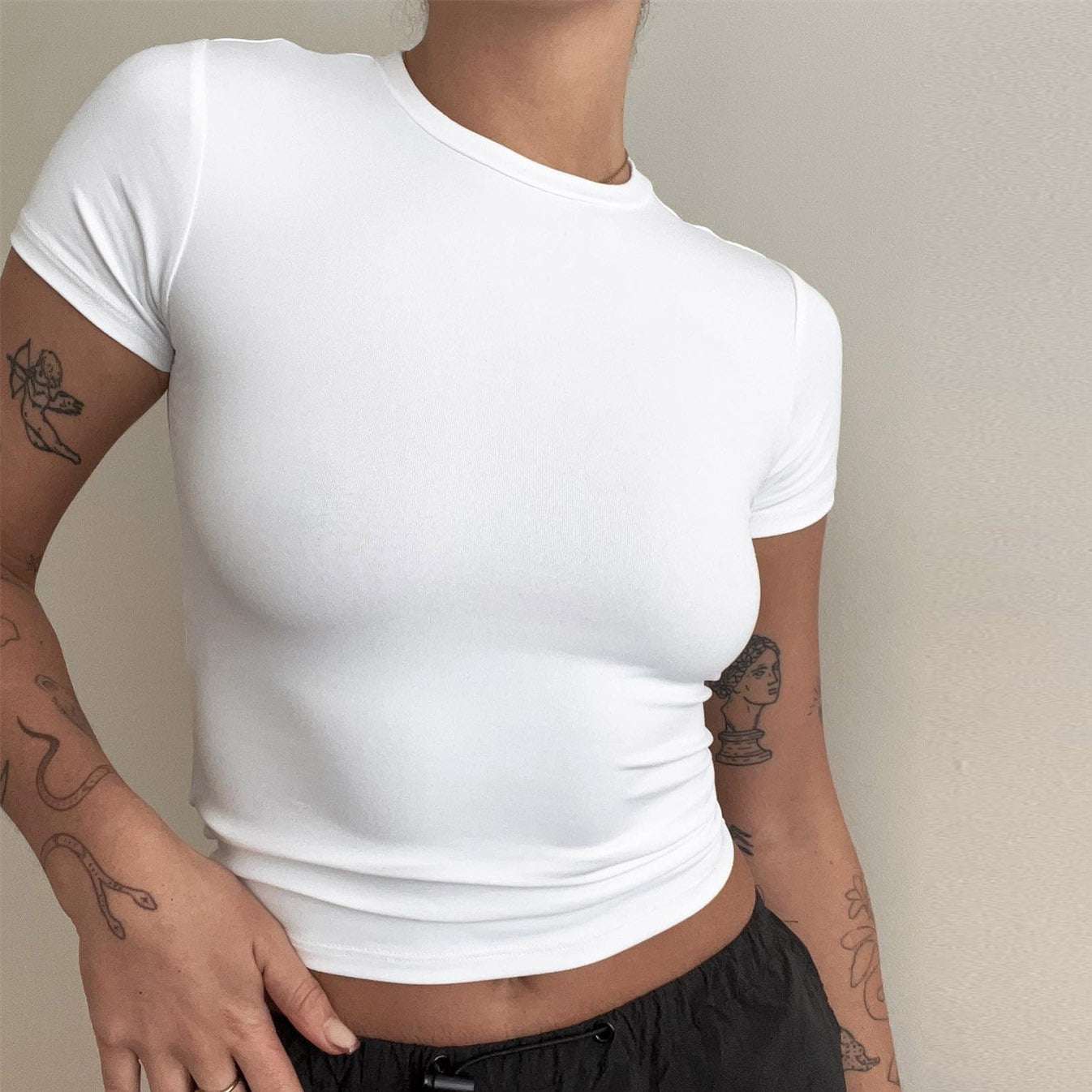Basic Style Round Neck Short Sleeve Women's Tight Sexy - globaltradeleader