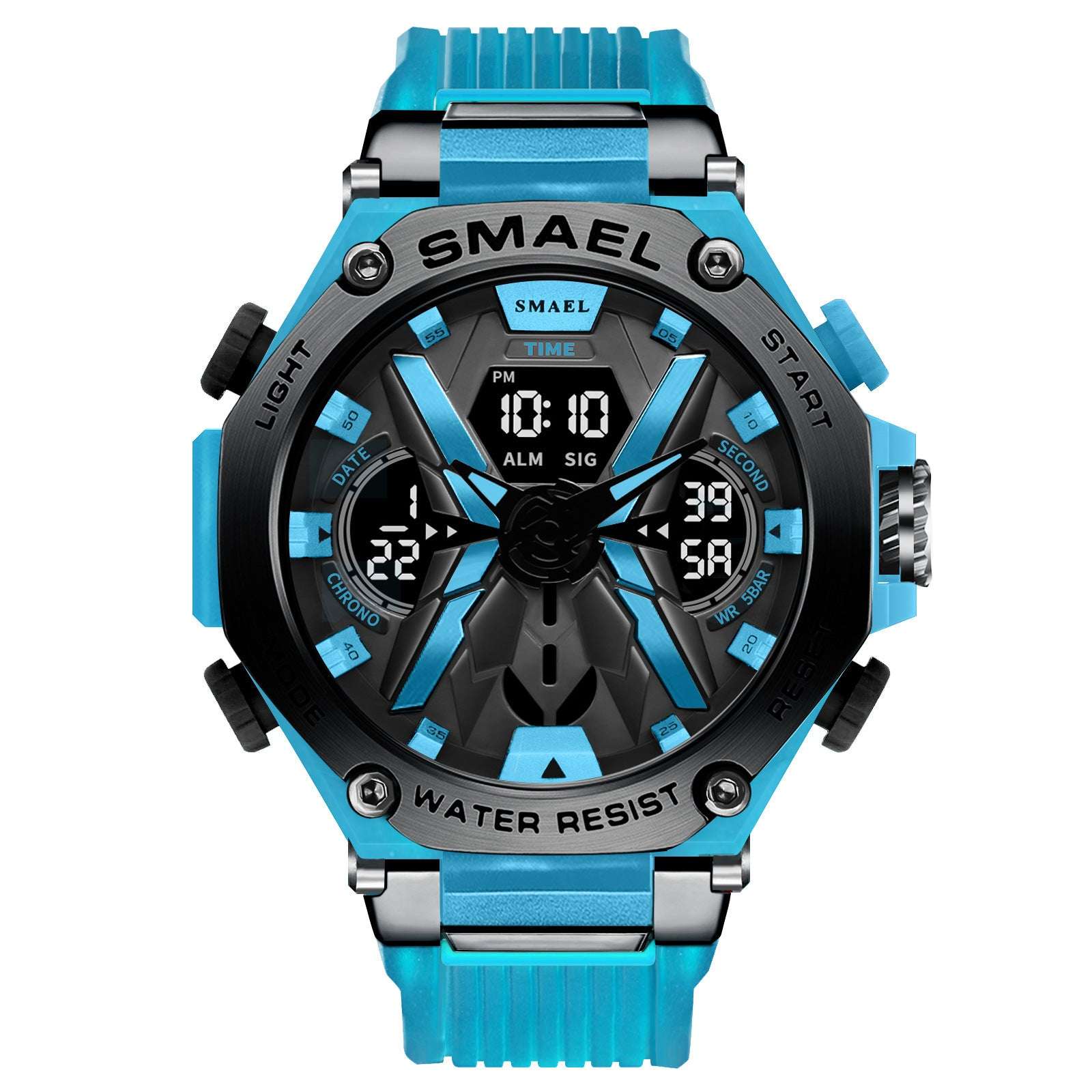 Multifunctional Digital Double Display Waterproof Alloy Sports Men Quartz Watch