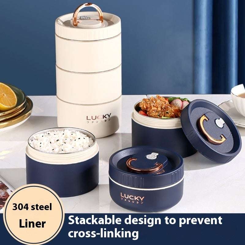 Stainless Steel Insulated Lunch Box Round Multi-layer Compartment - globaltradeleader