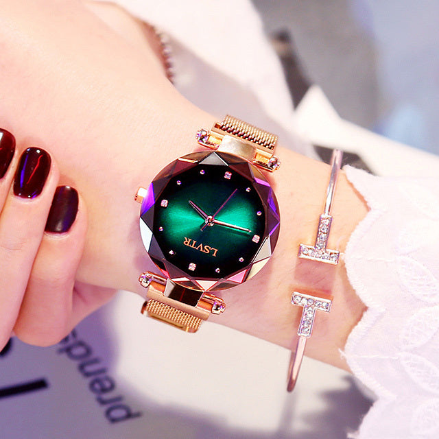 Rose Gold Women Watches Fashion Diamond Ladies Starry Sky Magnet Watch Waterproof Female Wristwatch - globaltradeleader