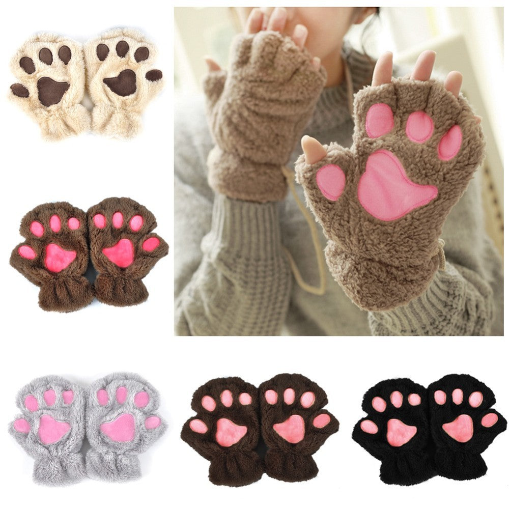 Winter Lovely Half Cover Paw Bear Cat Claw Gloves Short Finger - globaltradeleader