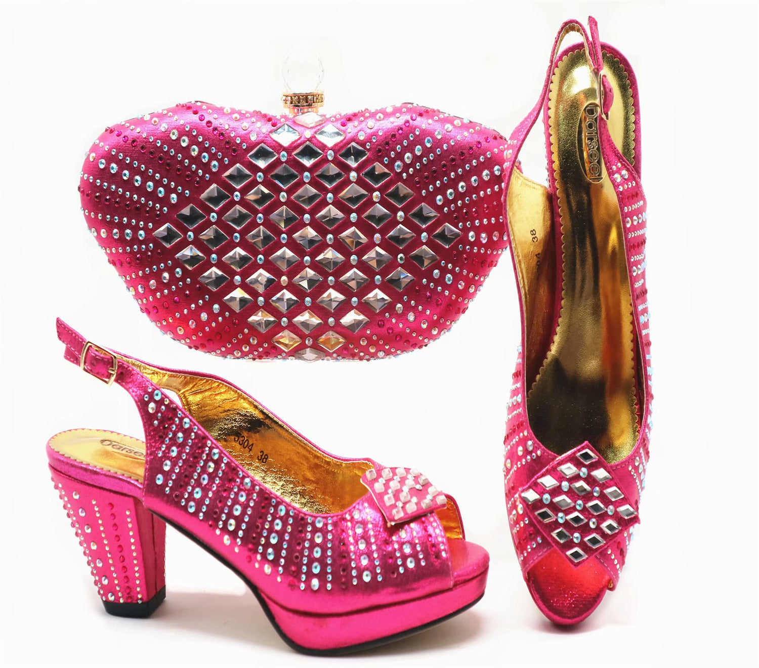 Party Dinner Rhinestone Bag Short Heel Fish Mouth Shoes - globaltradeleader