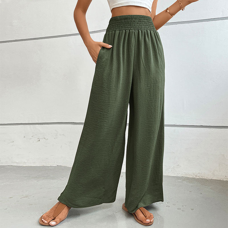 Trousers Autumn Casual Elastic Pocket Wide Leg Pants - globaltradeleader