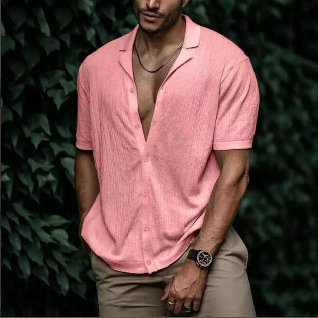 Casual Loose Cardigan Short Sleeve Solid Color T-shirt Men - globaltradeleader