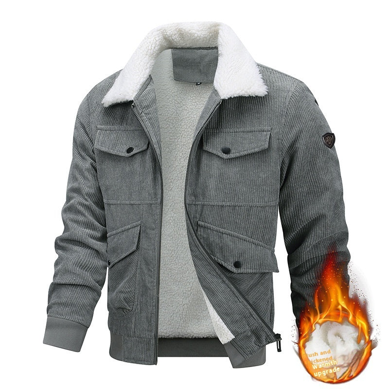 Winter Lapel Fleece Jacket With Pockets Warm Thicken Cotton Coat Men's Clothing - globaltradeleader